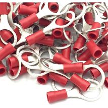 Pepte - 100pcs Red Insulated Crimp Ring Terminals 10.5mm Stud Size Connectors