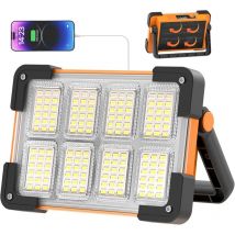 Basetbl - 100W Projecteur led Rechargeable,Projecteur led Chantier Portable Solaire & Batterie Rechargeable,4 Modes 5400mAh Lampe de Travail Pour