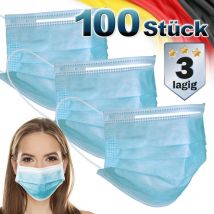 100x Masque facial jetable pour adultes à 3 couches protection du nez et bouche