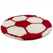Jadorel - Tapis enfant tissé Ø100cm rouge et crème rond shaggy foot