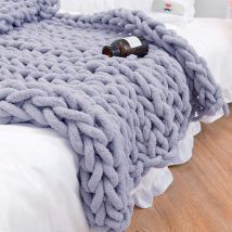 100x120CM Hand Woven Chenille Blanket for Couch and Bed,Grey