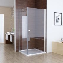 Lisa Eckeinstieg Duschkabine 180° Schwenkbare Schwingtür Mit Seitenwand 185cm Höhe Esg Glas Pendeltür Rahmenlos, Tür 80x90 Seitenwand