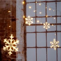 Led Schneeflocken Lichtervorhang Mit Timer Batterie Betrieben - 210 Cm - Lichterkette Mit 60 Led In Warm Weiß - Schnee Flocke Weihnachtsdeko 