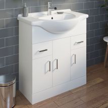 Essence - Gloss White Bathroom Vanity Unit and Basin Sink 750mm with Dakota Tap & Waste