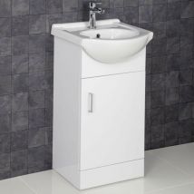 Gloss White Bathroom Vanity Unit and Basin Sink 450mm with Essentials Tap & Waste