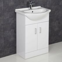Essence - Gloss White Bathroom Vanity Unit and Basin Sink 550mm with Misi Tap & Waste
