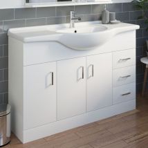 Gloss White Bathroom Vanity Unit and Basin Sink 1200mm with Misi Tap & Waste