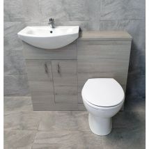 1050mm Grey Ash Finish Bathroom Furniture Vanity Set Basin Sink + wc Toilet Unit, With luxury pan-No tap - Grey Ash