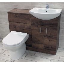 1050mm Walnut Oak Finish Bathroom Furniture Vanity Set Basin Sink + Toilet Unit, With luxury pan-With Louisa waterfall tap & waste