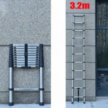 Dayplus - 10.5FT Teleskopleiter 3,2M Ausziehbare Leiter, Klappleiter Stehleiter Rutschfester, aus hochwertigem Edelstahl, Ausziehleiter