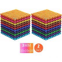 Redroad - 2 Pack 1000 pcs 3mm Ensemble De Boules Magnétiques Aimant Magique Cube Jouets De Construction Soulagement Du Stress Mélanger 10 Couleurs