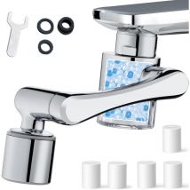 1080° drehbarer Anti-Kalk-Wasserhahnfilter, klarer Wasserhahnfilter mit 5 PP-Baumwollfilterelementen, 2 Modi Wasserhahn-Wasserfilter für Küche und