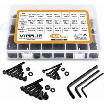 1080Pcs M2 M3 M4 Carbon Steel Screw Bolts Nuts and Washers Assortment Kit with Flat Storage Box (1080Pcs)