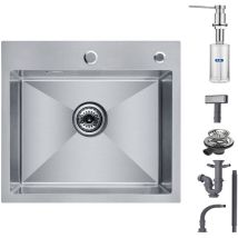 Cecipa - vier de Cuisine 1 Bac, Évier de Cuisine 50 x 45 x 18,5 cm, Évier de Cuisine Carré Inoxydable Brossé + Distributeur de Savon Brossée