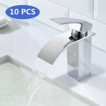 Cecipa - 10× Ares H102C Robinet Lavabo Cascade, Robinet Salle Bain avec Cartouche en Céramique l'Eau Froide & Chaude Disponible, Mitigeur Lavabo pour