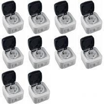 10 Feuchtraum Steckdosen ap IP44 250V 16A Aufputz Steckdose 10er Set