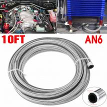 10FT Car Fuel Hose AN6 Braided Stainless Steel Oil Gas Line Hose Silver