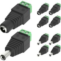 Memkey - 10pcs 5.5mm 2.1mm dc 12V Male and Female Power Connector Adapter Socket for cctv Camera dvr Security System led Light