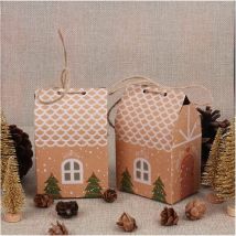 10pcs Christmas Kraft Paper Coffrets de Cadeaux Forme de la Maison avec des Cordes Candy Sacs-Cadeaux Boîte d'emballage for Boîte Cadeau for Enfants