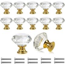 10pcs Door Knobs Handles Transparent Diamond Crystal Glass Doors Furniture Drawer Cabinet Decoration with Screws Door Knob Handle Shape Diameter 30mm