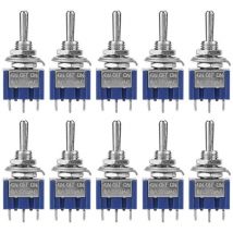 10Pcs Mini Interrupteur à Bascule 6A 125VAC, Interrupteur à 3 Positions 3 Broches, Mini Toggle Switch SPDT, Diamètre de Tête de Bouton 6 mm