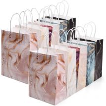 10PCS Pochettes Cadeau, Petit Sac Cadeaux en Papier Kraft avec Poignées, Pochettes Cadeaux Colorés pour Anniversaire Mariage Noël Fête, 15x8x21CM