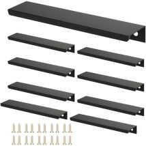 Lot de 10 Poignée de Cuisine Invisible Poignee Tiroir Dissimulée Noir avec Vis pour Armoire Placard Meuble -192MM