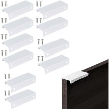 Lot de 10 Poignée de Cuisine Invisible Poignee Tiroir Dissimulée Blanc avec Vis pour Armoire Placard Meuble - 96MM