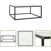 Soekavia - The Living Store Couchtisch Schwarz mit Weißem Glas in Marmor-Optik 80x80x35 cm - Couchtisch - Wohnzimmertisch - Esszimmertisch