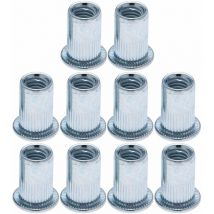 10x Ecrou rivet aveugle à tête plate en acier zingué Insert Fileté Filetage Métal Meuble Voiture Tôle Bois, M6