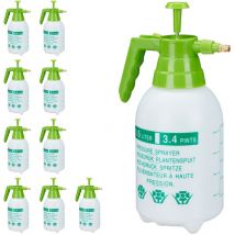 Set of 10 Relaxdays Pressure Sprayers, Adjustable Brass Nozzle, Plant Mister, Pest Control, 1.5L, pe, White/Green