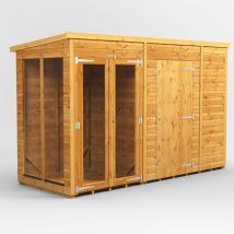 Power Sheds - 10x4 Power Pent Summerhouse Combi Building including 6ft Side Store - Brown