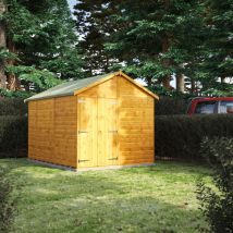 10x8 Power Windowless Apex Double Doors Garden Shed - Brown