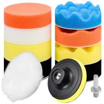 11 Pièces Éponges de Polissage 80mm Pad Polissage Tampon de Polissage Kit de Polissage Éponge avec M10 Adaptateur pour Perceuse Tampon de Polissage