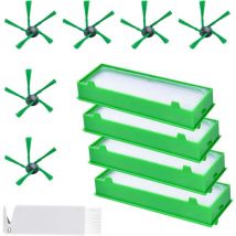 Vorwerk - 11 piezas de repuesto para accesorios de robot aspirador Kobold VR200 VR300 - repuestos 4 filtros Hepa para alergias y 6 cepillos laterales