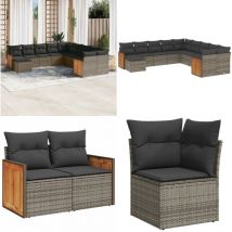 11-tlg. Garten-Sofagarnitur mit Kissen Grau Poly Rattan - Gartensorganisation - Gartenmöbelset - Lounge Möbel - Esszimmergarnitur - Balkonmöbel