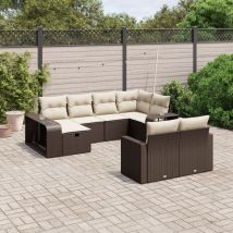 10-tlg. Garten-Sofagarnitur mit Kissen Braun Poly Rattan - Vidaxl