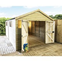 11 x 14 Premier Pressure Treated T&g Apex Shed / Workshop With Higher Eaves And Ridge Height 6 Windows And Double Doors (12mm T&g Walls, Floor &