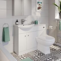 Aquari - White Combination Vanity Unit Basin Sink Toilet Bathroom Furniture 1100mm Right Hand & Square Toilet Pan Matte - White