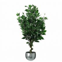 110cm Leaf Realistic Artificial Ficus Tree / Plant Silver Curve Planter