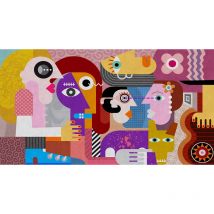 Papier peint panoramique original personnages Tapisserie panoramique graphique pour cuisine Papier peint panoramique multicolore
