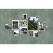 Papier peint panoramique patchwork tropical Tapisserie panoramique vert rétro avec collage photo Papier peint panoramique cuisine & escalier