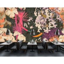 Papier peint panoramique multicolore fleurie pour cuisine Tapisserie panoramique japonaise sur fond vert Papier peint panoramique florale