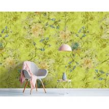 Papier peint panoramique floral vert Tapisserie panoramique fleurie vintage pour couloir Papier peint panoramique cuisine & salon