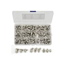 115tlg Schmiernippel Sortimen, M6 M8 M10, vernickeltes Eisen, gerade und gebogen, 45°/90°, Gewindeschmierstoffarmaturen für mechanische Geräte