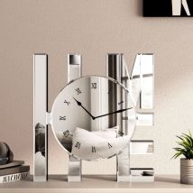 Shyfoy - 11.8in x 11in Modern Glam 'home' Mirrored Wall Clock - Decorative Roman Numeral Clock for Living Room, Entryway, Home Accent