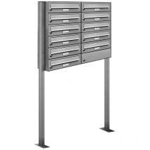 Edelstahl Standbriefkastenanlage 11er freistehend 1500mm hoch wetterfest robustes Doppelwandsystem RAL 9007 Aluminiumgrau