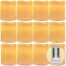 MONZANA 12x Bougie LED à piles avec télécommande fausse flamme fixe ou vacillante minuteur décoration Noël blanc chaud