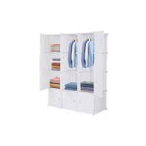 Famiholld - 12 Cube Organizer Stackable Plastic Cube Storage Shelves Design Multifunctional Modular Closet Cabinet with Hanging Rod White