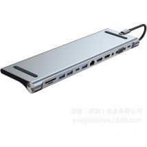 12-en-1 USB C Docking Station Hub, USB C Adapter pour 3 écrans 2 HDMI 4K, VGA, USB 3.0/2.0, USB C, SD/TF Card Reader, Ethernet, PD 100W, 3.5mm Audio